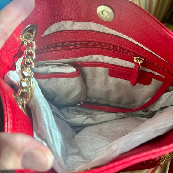 NWT Michael Kors Jet Set Chain Shoulder Bag Red - Picture 4 of 11